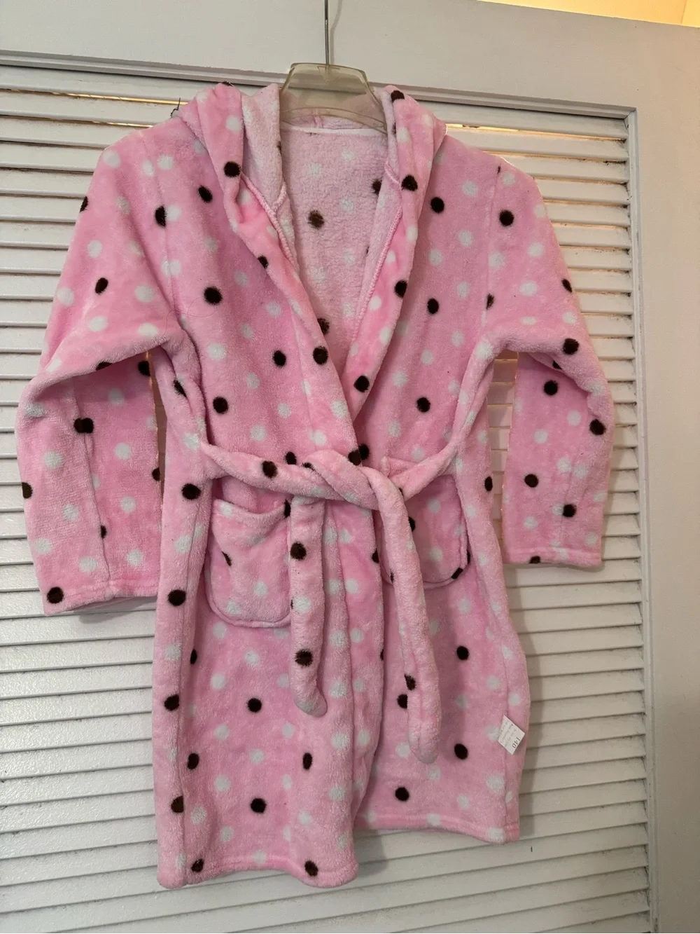 Girls' Plush Hooded Robe in Pink Polka Dot
